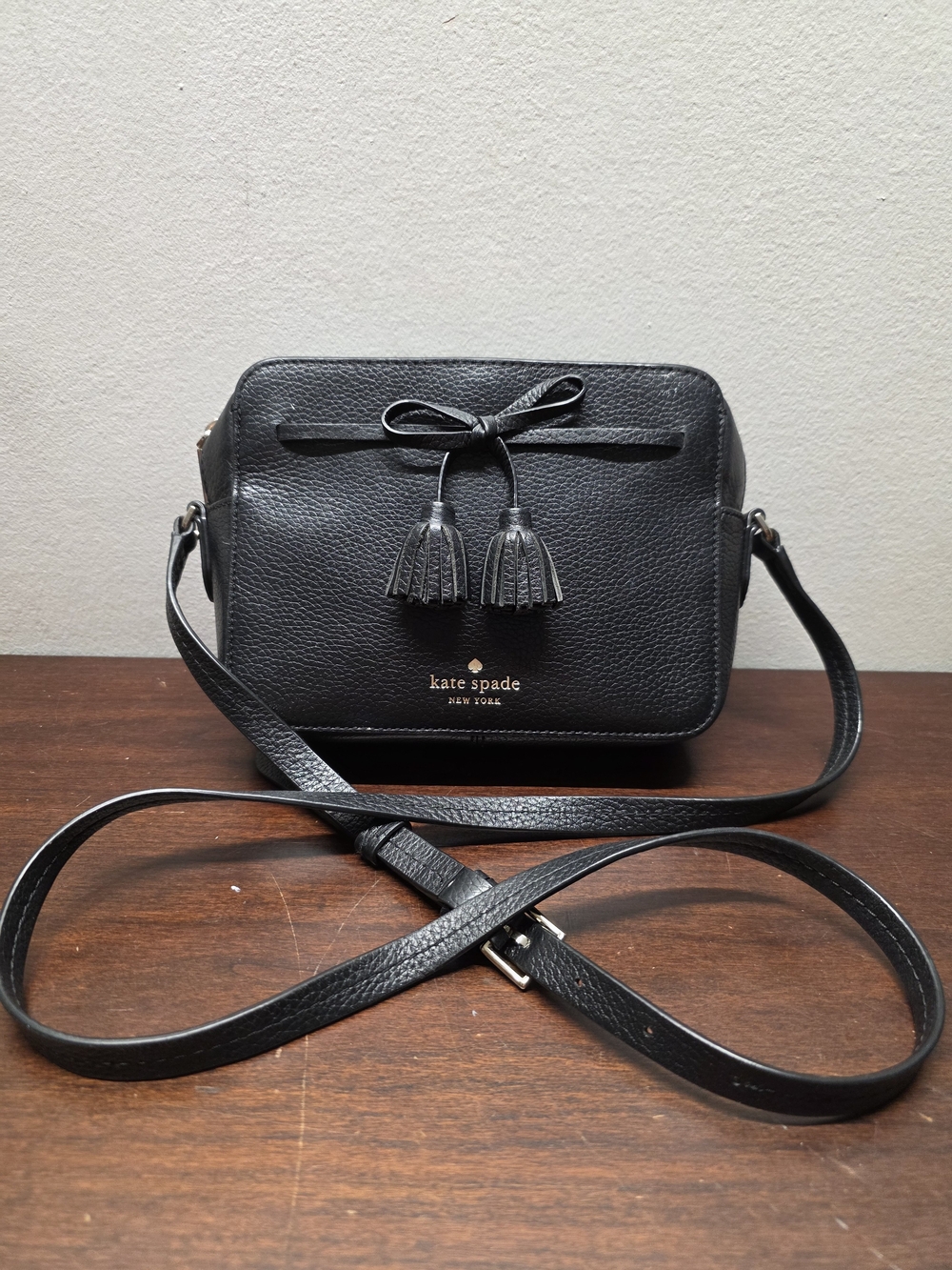 kate spade New York Black Leather Crossbody Bag with Tassel